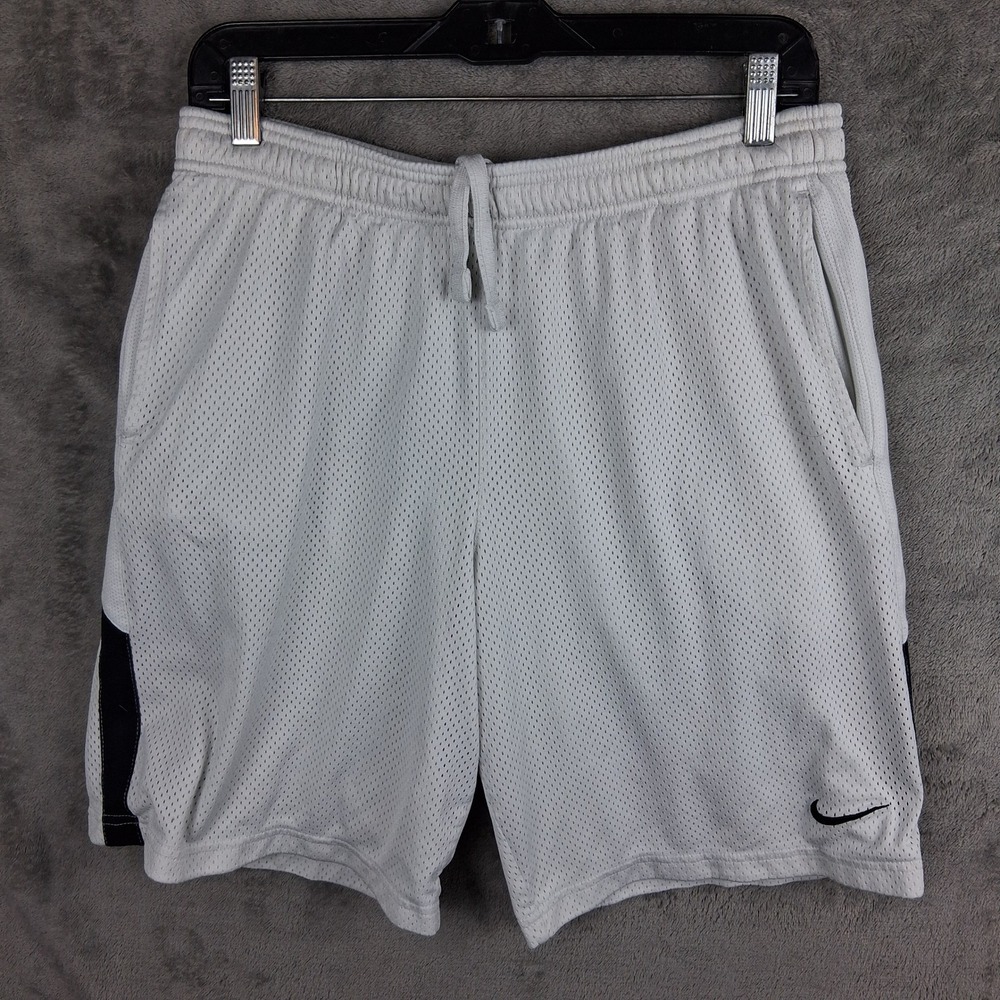 Nike Dri-Fit Mesh Shorts Mens Medium White Black Accents Athletic 432104-100